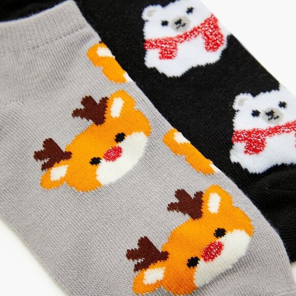 Pack of TWO Reindeer & Polar Bear Graphic Designed Ankle Socks - Picture 2 of 3